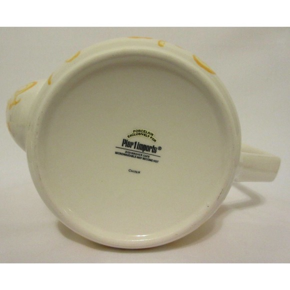 Pier 1 Imports Porcelain Teapot Set 4 Cups Hand Painted Yellow Scroll Modern - Picture 10 of 12